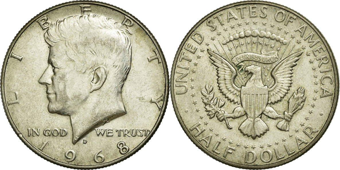 1968 Kennedy half dollar mintage group showing Denver D and San Francisco S proof specimens side by side